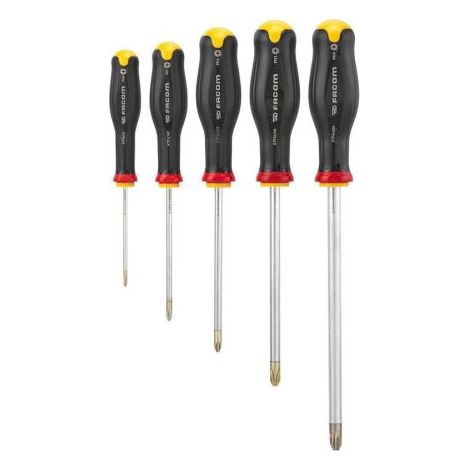 Facom – Jeu de tournevis cruciforme Protwist 5 pièces – Pointe Phillips pour vis à tête cruciforme – Prise en main confortable
