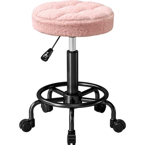 Sgabello con ruote regolabile in altezza, sgabello girevole, 55 - 66 cm, sgabello da lavoro, girevole a 360°, diametro 50 x 50 - 66 cm, rosa