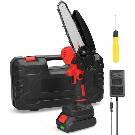 Scie d'élagage électrique portable 21 V 6 pouces, petite scie à chaîne pour fendre le bois, moteur à balais, outil de travail du bois à une main pour la coupe dans le jardin et le verger (1/5)
