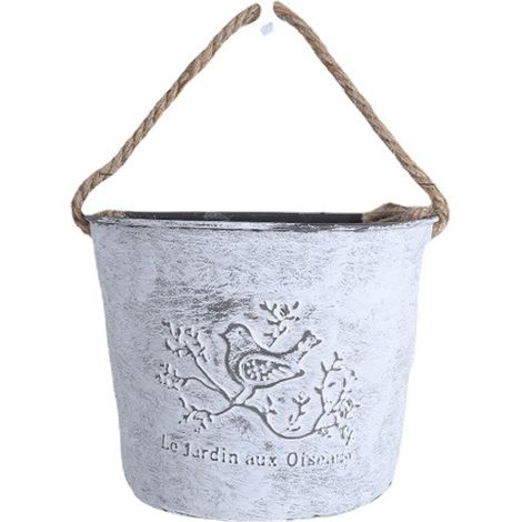 Pots de plantes en métal demi-rond Tenture murale Pot de fleur Succulent Planter avec corde Mur Jardin Décoration de la maison (Blanc) (1/5)