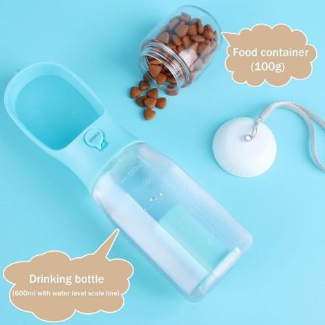 Bouteille d'eau pour Chien Portable Distributeur d'eau 600ml Gourde pour Chien et Chat avec Récipient de Nourriture et Sac à Caca (1/5)