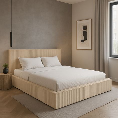 Sofello Polsterbett nach Maß FILO Creme 200x200 aus Kordstoff mit Holz-Lattenrost Modernes Design in trendigen Farben, ohne Stauraum (1/5)