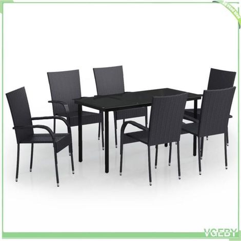 Ensemble à manger de jardin - FAFEICY - 3099380 - 6 places - Noir - Table 140x70x74 cm (1/5)