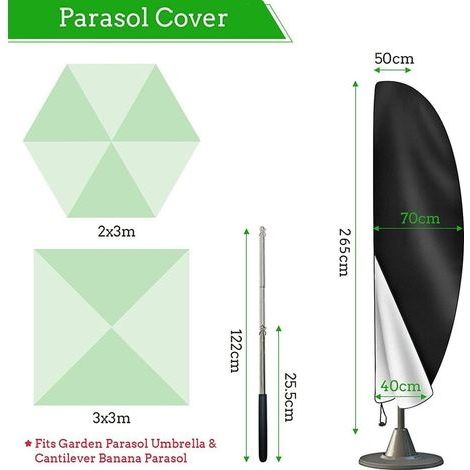 Schutzhülle für 3x3 m große Ampelschirme, wasserdichter Schutz mit 1,4 m langem Reißverschluss, 265x40/70/50 cm mit Teleskopstange (1/4)