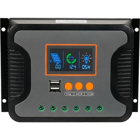Irovami Contrôleur solaire 60A PWM 12-48V – USB, LCD, boost – Idéal pour panneau solaire, camping (1/5)