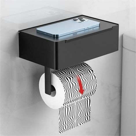 Toilettenpapierrollenhalter, Badezimmer-Aufbewahrungsregal mit Feuchttuchspender, Schwarz (1/4)
