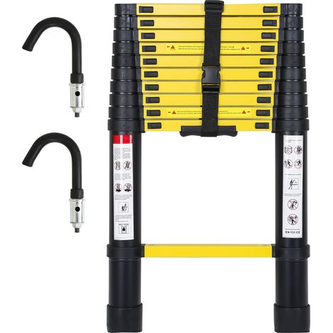 Randaco Escalera telescópica 3,2m negra con ganchos extraíbles, multifuncional, 150kg