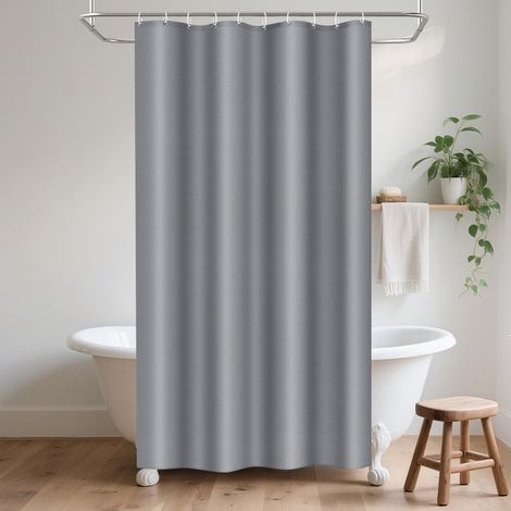 1 Rideau de douche, 150x200 cm, Polyester imperméable, Anti-moisissure, 10 Crochets, Gris clair, Pour baignoire