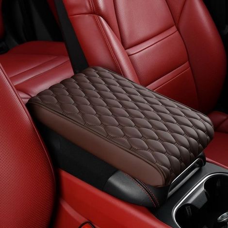 Tappetini universali per braccioli auto, tappetini in similpelle PU, tappetini in memory foam, adatti per braccioli di seggiolini auto e come decorazione per braccioli interni, piccoli - caffè (1/5)