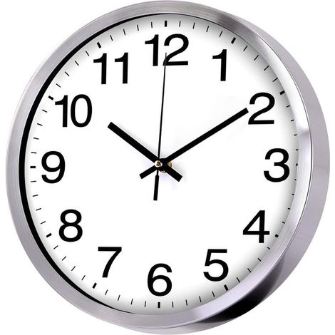 Horloge Murale - Acier Inoxydable - 12 Pouces - Silencieuse - Pour Salon Cuisine Bureau - 1 Pièce (1/2)
