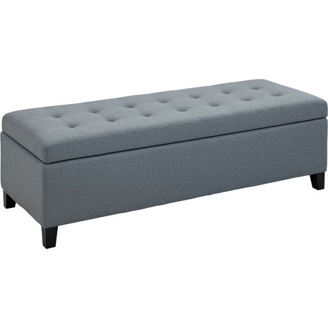 Banc de rangement. pouf. banc d'entrée. capitonnage à boutons. 125.1 cm x 48.9 cm x 41.3 cm. gris (1/5)
