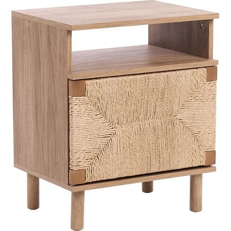 Mesita de noche con frente de cuerda de papel estilo boho marrón claro Bondi (1/5)