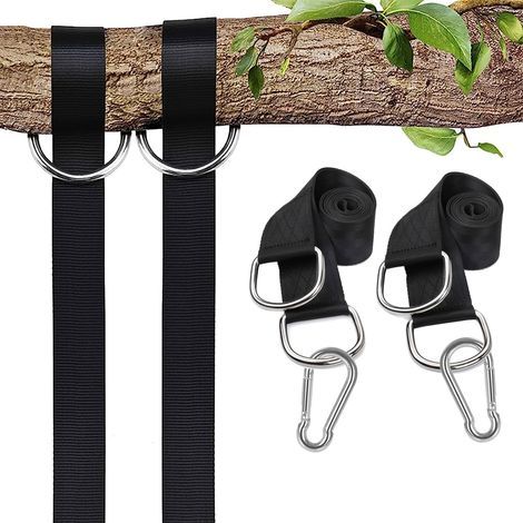 Aufhängegurte für Hängematten und Schaukeln – 1 Paar verstärkte Gurte mit Karabinern und D-Ringen, Outdoor-Zubehör für Bäume, Camping, Fitness und Garten (150 cm) (1/5)
