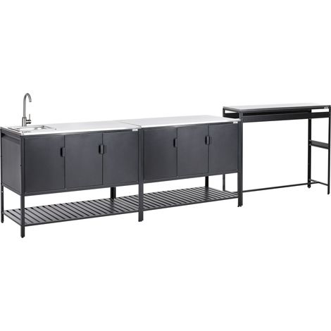 Ensemble de Cuisine d'Extérieur 3 Pièces en Acier Inoxydable avec Evier et Table de Bar Noir Maenza (1/5)