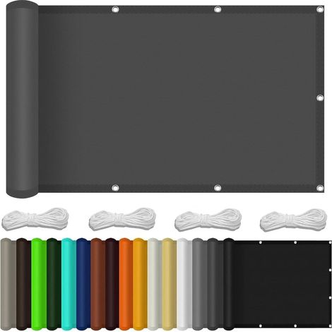 Brise Vue Balcon - 1 Pièce - Polyester - Protection UV 98% - Pour Terrasse Et Jardin - 80x350cm Gris Foncé (1/5)