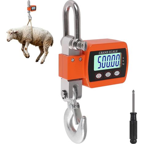 Balance Suspendue Numérique 500 KG, Balance À Grue Crochet Électronique en Aluminium avec Capteur Précis LCD Portable pour Chasse, Pêche, Ferme, L'usine, Pesage sur Quai, Orange (1/5)