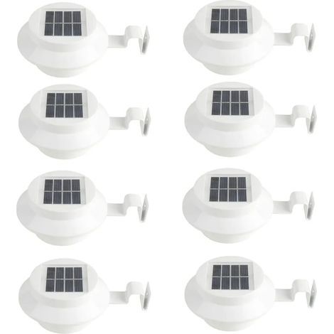 Set mit 8 weißen, solarbetriebenen Wandleuchten für Dachrinnen, Einfahrten, Treppen, Dachstrahler, Terrassen, Gärten und Höfe (1/5)
