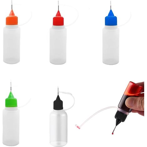 Flacon à Aiguille 10 ML, Bouteille à Colle à Pointe d'Aiguille, Applicateur pour DIY 10 Pièces (Noire, Rouge, Orange, Bleu, Vert)