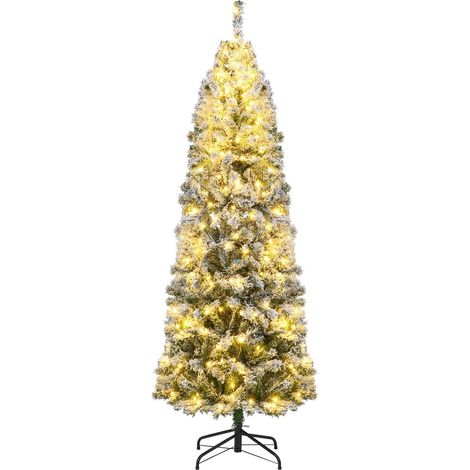 COSTWAY Albero di Natale Slim 150/180cm, Albero di Natale Innevato con 180/260 Luci LED, 8 Modalità, 329/533 Rami in PVC e Base in Metallo Pieghevole, Decorazione Natalizia per Casa e Ufficio (180 cm) (1/5)