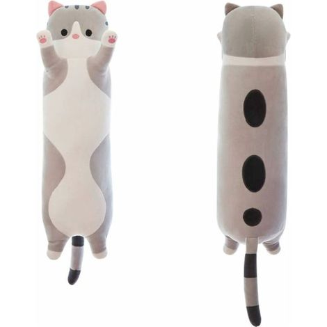 Niedliche Plüschkatzenpuppe, entzückendes, weiches Plüschkätzchen-Kissen im Cartoon-Stil, langes Überwurfkissen, Puppenspielzeug als Geschenk für die Freundin eines Kindes (grau, 50 cm/19,6 Zoll) (1/5)