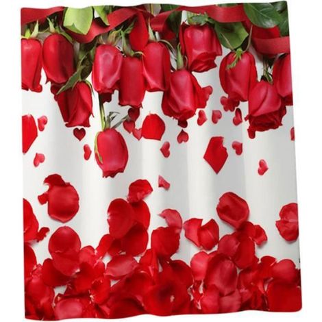 Rideau De Douche - Polyester Imperméable - 180x180 Cm - Motif Rose Romantique - Salle De Bains - 1 Pièce (1/3)