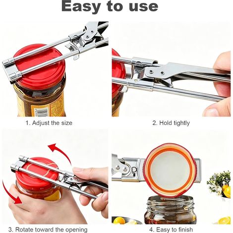 Ouvre-bocal en verre réglable Master Opener (lot de 2) - Ouvre-boîte multifonctionnel réglable en acier inoxydable avec poignée pour couvercle en verre - Ouvre-boîte pour seniors (1/4)