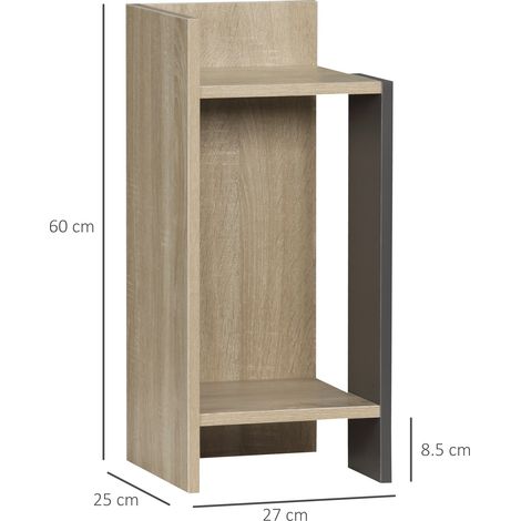 Table de chevet grise moderne avec étagère ouverte, en panneaux de particules bi-matière, pour chambre et salon, 27 x 25 x 60 cm (1/5)