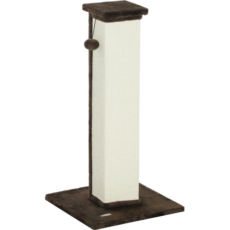 Griffoir chat en sisal et peluche, poteau à griffer avec boule suspendue, base stable 41x41x81 cm, marron et crème (1/5)