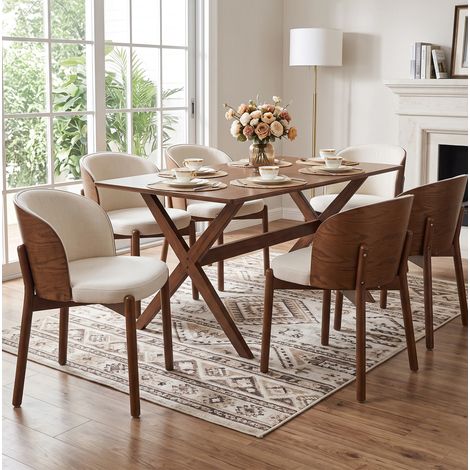 CHICFURN Juego de 6 sillas de comedor de madera beige 57x49x74 cm, estilo moderno (1/5)