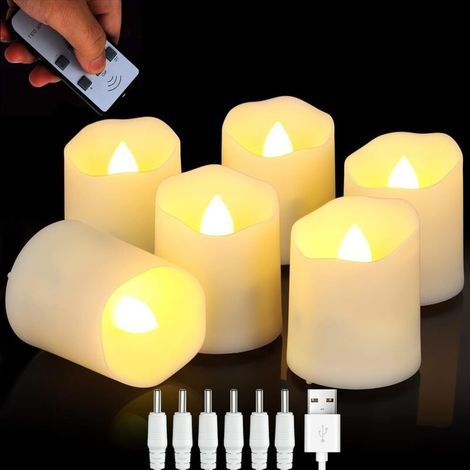 Refillable flameless tealight candles with timer and remote control, LED Christmas decorative candles with realistic flickering effect for home, 6 pieces, White (1/5)