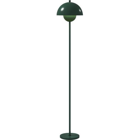 Lampadaire pour salon, avec abat-jour rond, lumière réfléchie, interrupteur au pied, support en acier, douille E27, convient pour chambre ou bureau, vert. (1/5)