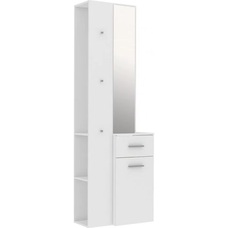 Meuble d'entrée blanc avec miroir et rangements - NINA (1/5)
