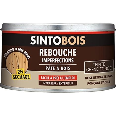 Sinto – Pâte à bois chêne foncé 250g – Pour reboucher fissures et imperfections – Séchage rapide 2h – Intérieur et extérieur – Sans odeur