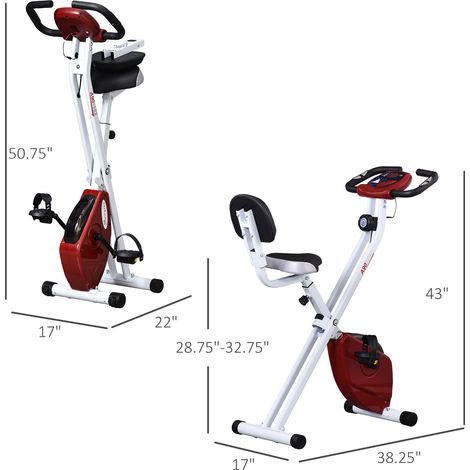 Vélo d'appartement pliable rouge - Vélo d'exercice à résistance magnétique à 8 niveaux pour entraînement cardio (1/5)