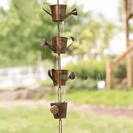 Chaîne de pluie de 13 m (47 pi), chaîne de pluie pour gouttières - Décoration de jardin en métal, cadeau idéal pour maman, chaîne de pluie pour gouttières, récupérateur d'eau de pluie pour descente de (1/3)