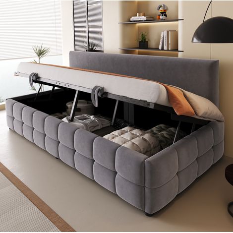 Bett Schlafsofa modern gepolstert grau 90x200 cm mit Rückenlehne, hydraulischem Stauraum und Lattenrost (1/5)