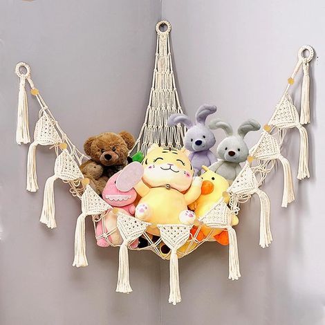 100 100 150cm Hamac Suspendu Jouet Animaux, Filet Rangement Jouets Peluche avec 3 Crochets, Support Stockage Jouet Peluches, Hamac Rangement Suspendre pour Chambre Enfant (Blanc Cassé) (1/5)