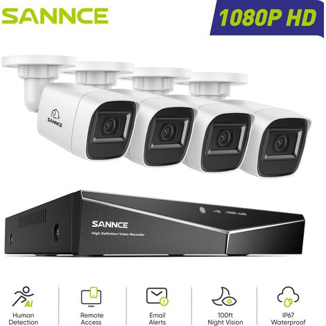 SANNCE Kit di Videosorveglianza Cablato 1080P 16CH 4 Telecamere Bullet 2MP,Sistema di Telecamere di Sicurezza Accesso Remoto Visione Notturna (1/5)