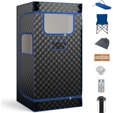 Tente de sauna à vapeur 91 x 91 x 183 cm avec chaise pliable 9 niveaux de température moderne en tissu imperméable noir