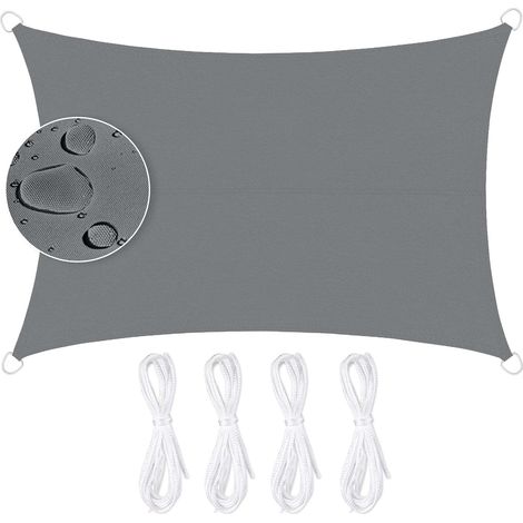 Wasserdichtes, rechteckiges Sonnensegel, 95 % UV-Schutz, aus strapazierfähigem und atmungsaktivem Polyester, für Garten, Terrasse und Außenbereich, mit Seil, 3 x 4 m (grau) (1/5)