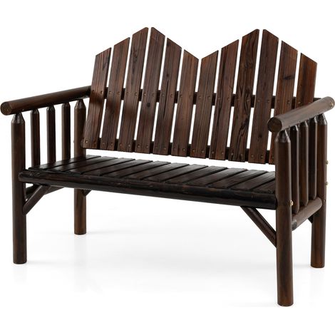 Banc de Jardin 2 Places en Bois Massif avec Dossier Incliné, Siège à Lattes Spacieux et Accoudoirs de Soutien, Charge 300 KG, 120 cm x 68 cm x 99 cm (1/5)
