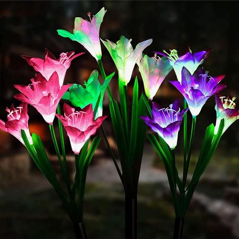 Lampe Solaire Jardin - Lampe Fleur Solaire avec 7 Couleurs - Étanche IP65 - Pour Sentiers Terrasse Patio - 3 Pièces (1/5)