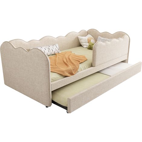 Lit enfant - 90x190cm, avec lit gigogne 90x190cm -Lin - Beige (1/5)