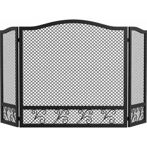 Pare-feu de cheminée - HOMCOM - pliable - 3 panneaux - motif floral - protection anti-étincelles - métal - 107 x 60 cm - noir (1/5)