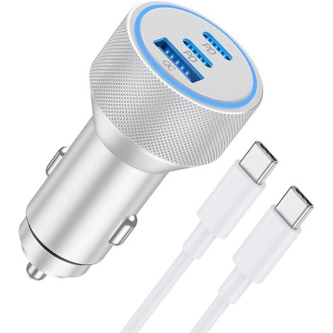 Chargeur Voiture USB C - 67 W - 3 Ports - Pour iPhone 17 16 15 Pro Max iPad - Câble USB C vers C 1 m - Lot 1 Pièce (1/5)
