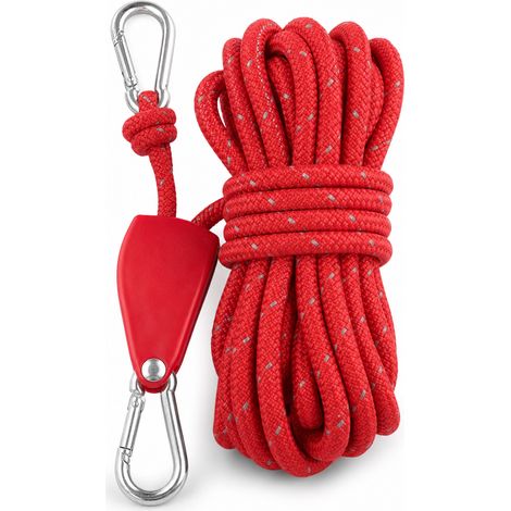 Corde hauban réfléchissante 6 mm x 5 m pour tente rouge (1/5)