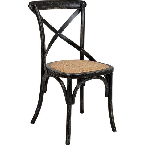 Silla de madera y asiento de ratán negro 44x42x46/88cm