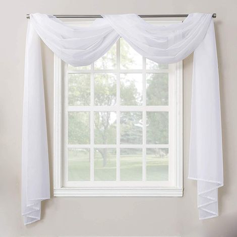 1 pièce de voile transparent décoratif pour la maison, écharpe, cantonnière, feston entièrement ourlé (54 po x 216 po, blanc) (1/5)