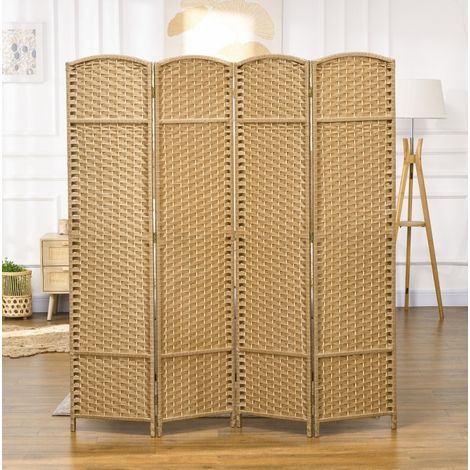 Paravent pliable à 4 panneaux en bois et polypropylène couleur naturelle (1/5)