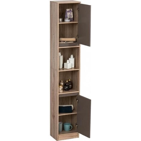 Mobile bagno alto e stretto 30 x 24 x 170 cm grigio e rovere MODENUIT (1/5)